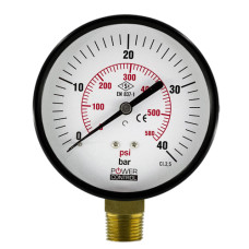 مانومتر | گیج فشار صفحه 10 مشکی عمودی POWER P131.100 0-40 bar پاورکنترل