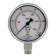 گیج فشار میلی بار | مانومتر میلی بار صفحه 10 تمام استیل عمودی WIKA 632.50.100